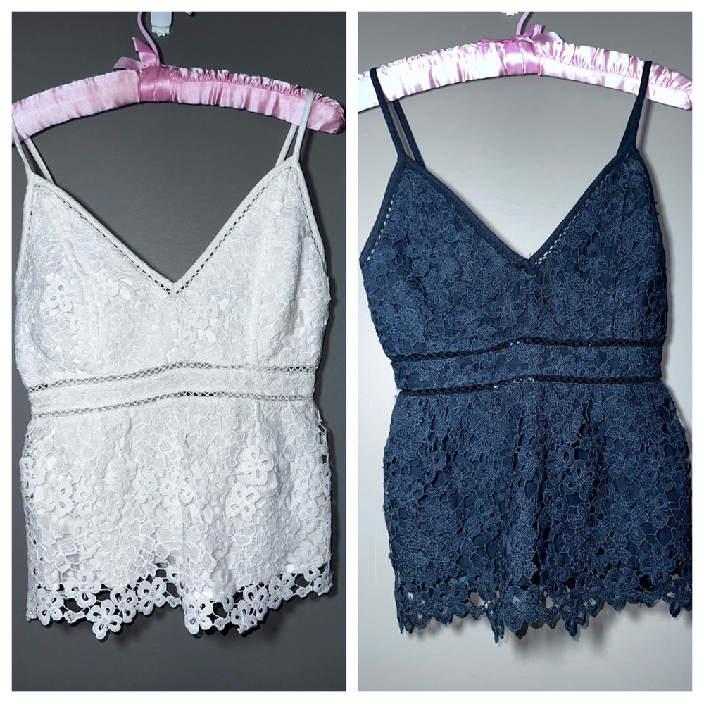 Abercrombie Lace Cami Bundle White & Navy XS NWT Coquette Y2K Fairycore